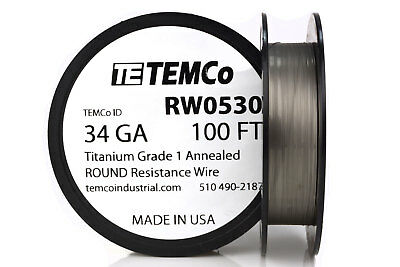 Temco Titanium Wire 34 Gauge 100 Ft Surgical Grade 1 Resistance Awg Ga