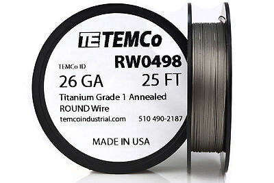 Temco Titanium Wire 26 Gauge 25 Ft Surgical Grade 1 Resistance Awg Ga