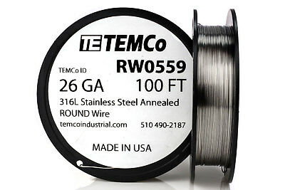 Temco Stainless Steel Wire Ss 316l - 26 Gauge 100 Ft Non-resistance Awg Ga